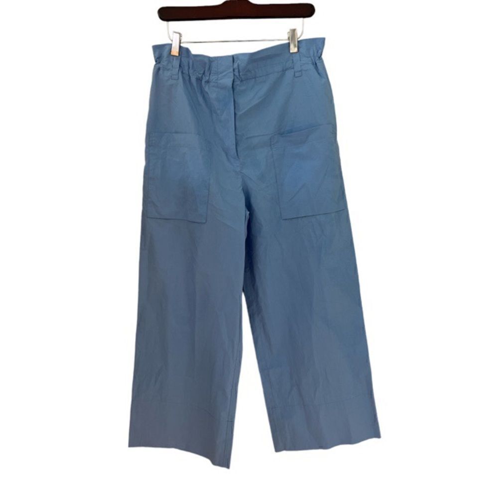 ODEEH HI WAIST WIDE LEG COTTON BLUE PANTS 34